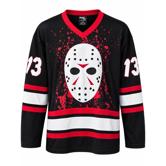 Friday The 13Th Other - Friday the 13th Jason Voorhees Hockey Jersey Black Red Large 13 Horror Movie